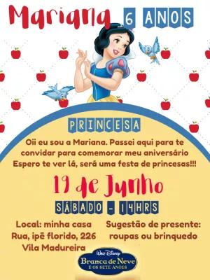 Convite de Aniversário Branca de Neve para Editar Online