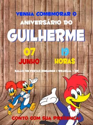 Convite de Aniversário Pica Pau para Editar Online e Imprimir