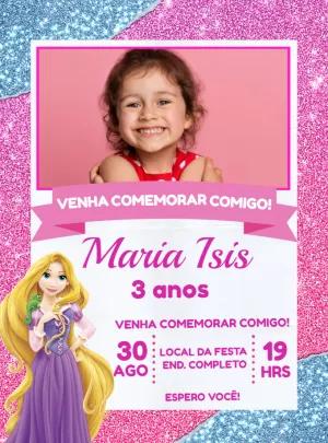 Convite Aniversário Rapunzel com Foto para Editar Online