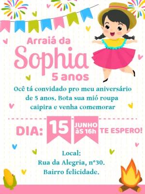 Convite de Aniversário Festa Junina Menina para Editar Online