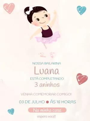 Convite Aniversário Bailarina Rosa para Editar Online