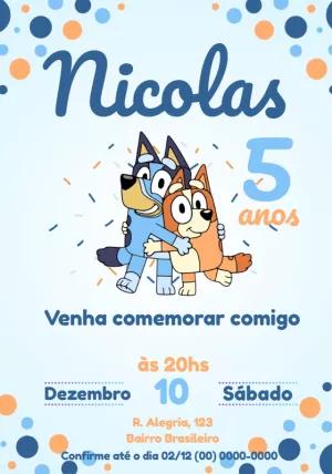 Convite de Aniversário Bluey e Bingo para Editar Online