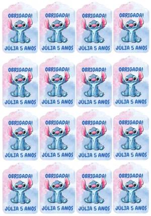 Tag de Agradecimento Stitch para Aniversário para Editar