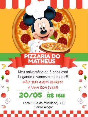 Convite Aniversário Pizzaria do Mickey para Editar Online
