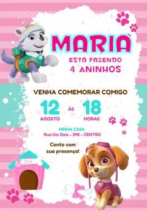 Convite de Aniversário Skye e Everest Rosa para Editar Online