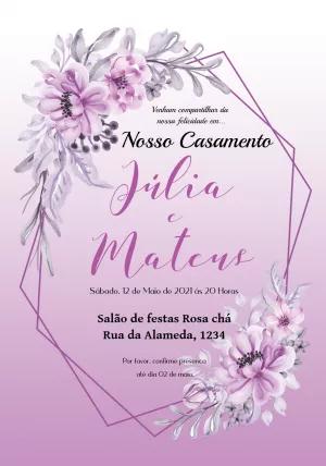 Convite de Casamento Floral Lilás Aquarela para Editar Online