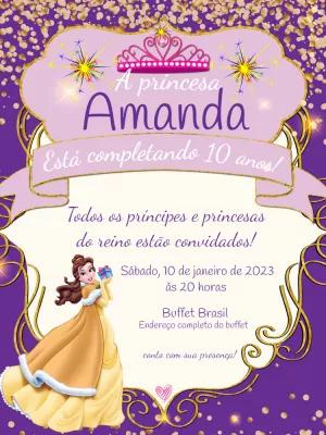 Convite Aniversário Princesa Bela para Editar Online