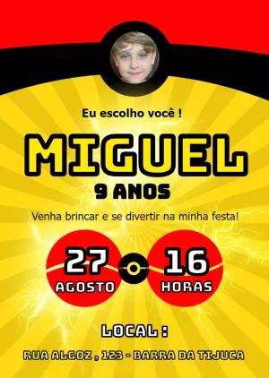 Convite de Aniversário Pokémon com Foto para Editar Online