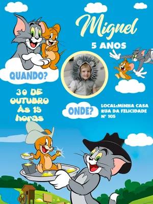 Convite de Aniversário Tom e Jerry com Foto para Editar Online