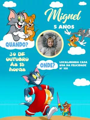 Convite Aniversário Tom e Jerry Praia com Foto para Editar