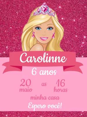 Convite Aniversário Barbie Glitter para Editar Online