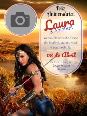 Convite Aniversário Mulher Maravilha com Foto para Editar