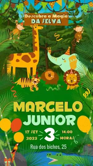 Convite de Aniversário Safari com Animais para Editar Online