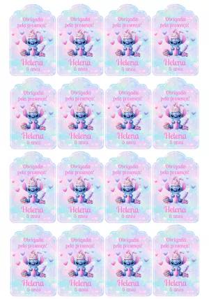 Tag de Agradecimento Stitch Rosa para Editar e Imprimir