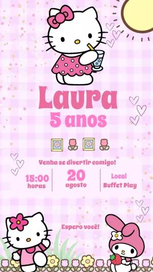 Convite de Aniversário Hello Kitty para Editar Online