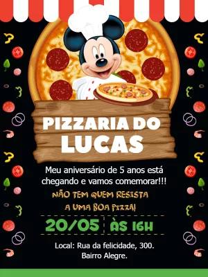 Convite Aniversário Pizzaria do Mickey para Editar Online