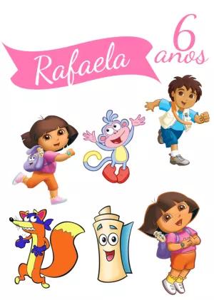 Topo de Bolo Dora Aventureira com Personagens para Editar Online