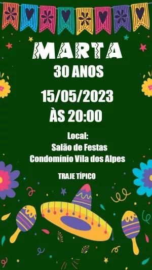 Convite de Aniversário Festa Mexicana para Editar Online
