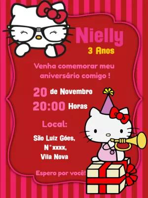 Convite de Aniversário Hello Kitty para Editar Online