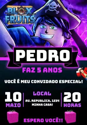 Convite de Aniversário Blox Fruits para Editar Online e Imprimir