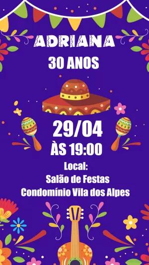 Convite de Aniversário Festa Mexicana Colorido para Editar Online
