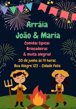 Convite Festa Junina com Personagens para Editar Online
