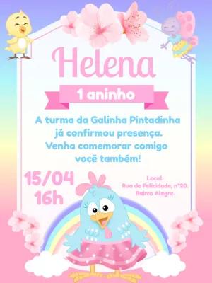 Convite Galinha Pintadinha Candy com Arco-Íris Pastel para Editar