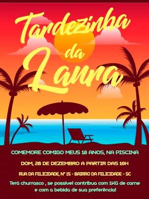 Convite Aniversário Tardezinha com Tema Praia para Editar Online