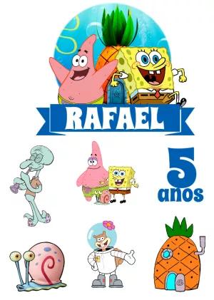 Topo de Bolo Bob Esponja com Personagens para Editar Online