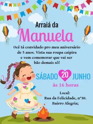 Convite Festa Junina com Menina Caipira para Editar Online