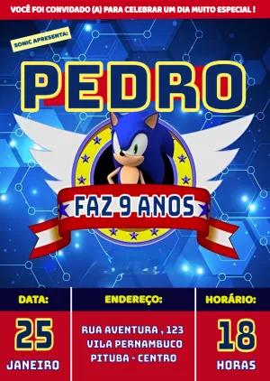 Convite de Aniversário Sonic para Editar e Imprimir