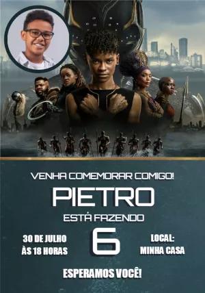 Convite de Aniversário Pantera Negra com Foto para Editar Online