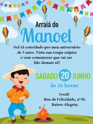 Convite Aniversário Festa Junina Menino para Editar Online