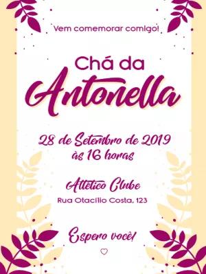 Convite de Chá de Panela com Folhas Elegantes para Editar