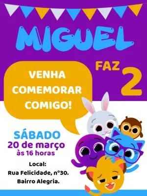 Convite Aniversário Bolofofos com Personagens para Editar Online