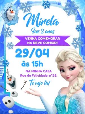 Convite de Aniversário Frozen com Elsa e Olaf para Editar Online