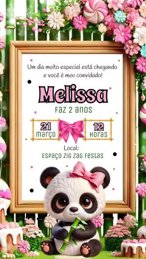Convite Aniversário Panda Menina para Editar Online