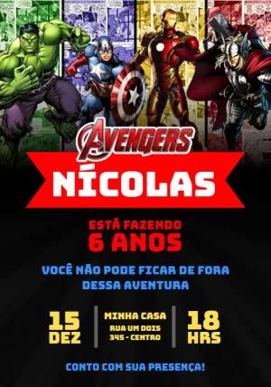 Convite de Aniversário Vingadores para Editar e Imprimir