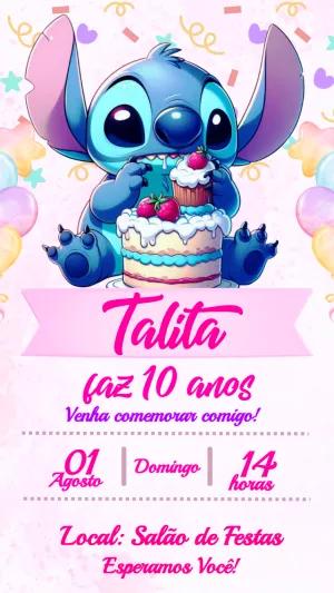 Convite de Aniversário Stitch Fofo para Editar Online