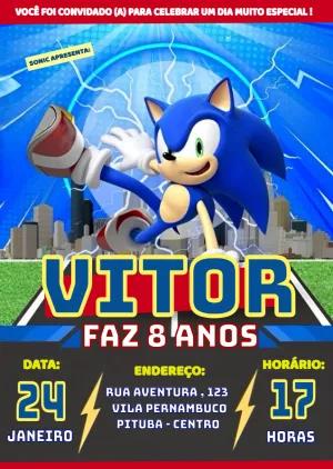 Convite de Aniversário Sonic para Editar e Imprimir Online