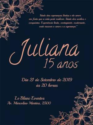 Convite 15 Anos Floral Azul e Rosé Gold para Editar Online