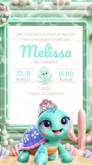 Convite de Aniversário Tartaruga Fundo do Mar para Editar