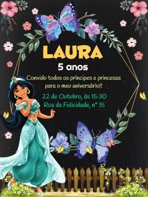 Convite Aniversário Princesa Jasmine para Editar Online