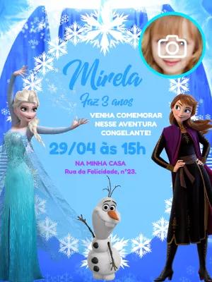 Convite Aniversário Frozen com Foto para Editar Online