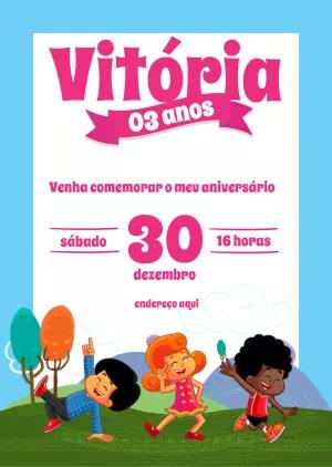 Convite Aniversário 3 Palavrinhas com Personagens para Editar