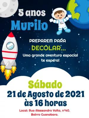 Convite de Aniversário Astronauta no Espaço para Editar Online