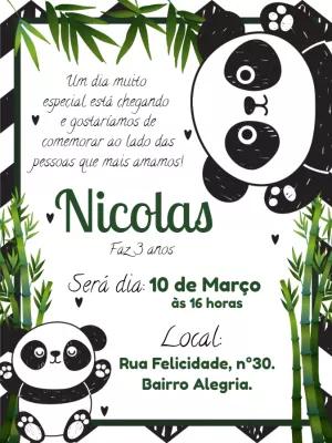 Convite de Aniversário Panda Fofo para Editar Online