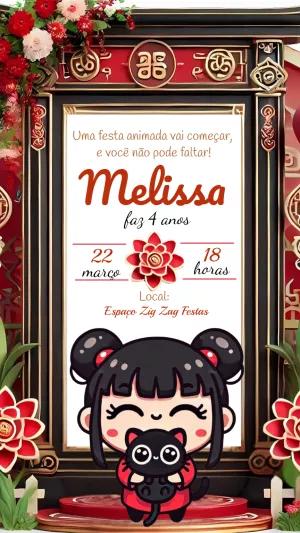 Convite de Aniversário Pucca com Personagens para Editar Online