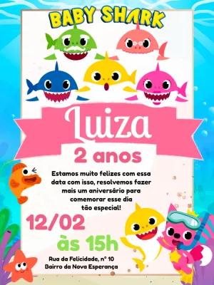 Convite de Aniversário Baby Shark com Personagens para Editar