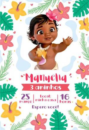 Convite Aniversário Moana Baby Tropical para Editar Online